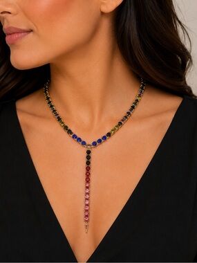 Rainbow Rhinestone Y-Necklace Statement Necklace (LR111/6)